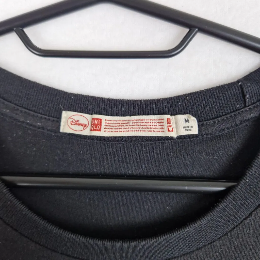 Disney Pixar Uniqlo Men’s Black T-Shirt Size M Cotton Polyester Graphic Short Sleeve