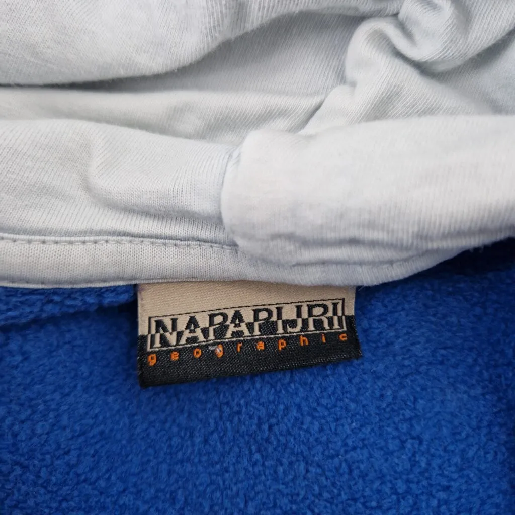Napapijri Men’s Blue Hoodie Size S Cotton Fleece Pullover with Norway Flag Logo