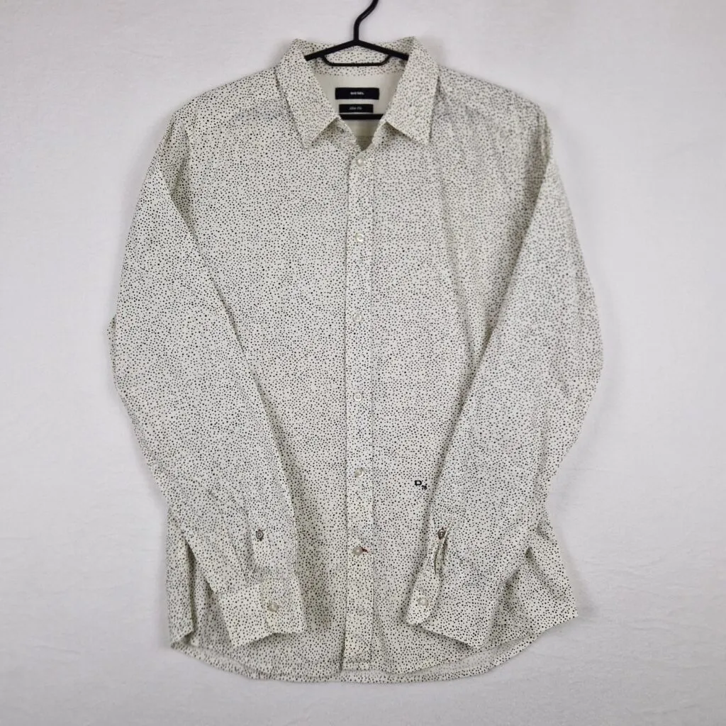 Diesel Mens White Shirt Size XL Cotton Elastane Star Print Button Up Long Sleeve