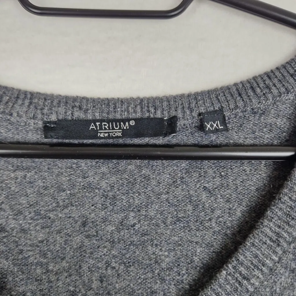 Atrium Men Grey Cashmere V-Neck Sweater Size XXL Elbow Patch Knit