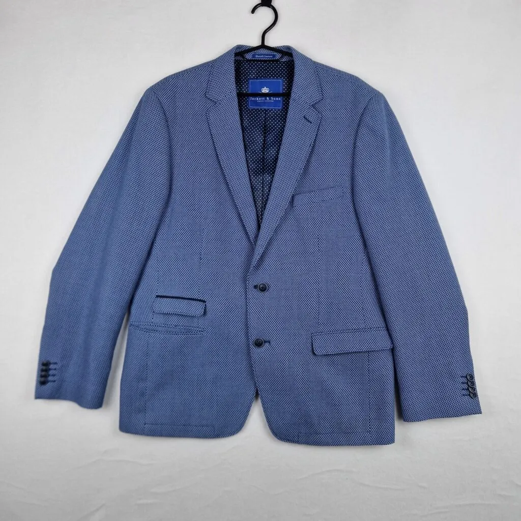 Jackett & Sons Mens Blue Blazer Size 27 Polyester Viscose Textured Modern Fit