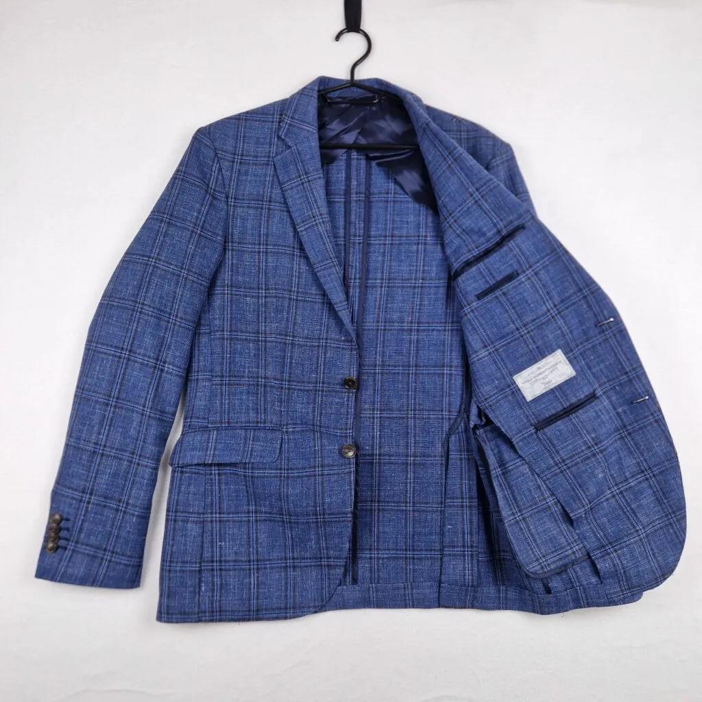 Vintage River Woods Mens Blue Blazer Size 48 Wool Blend Checked Tailored Fit