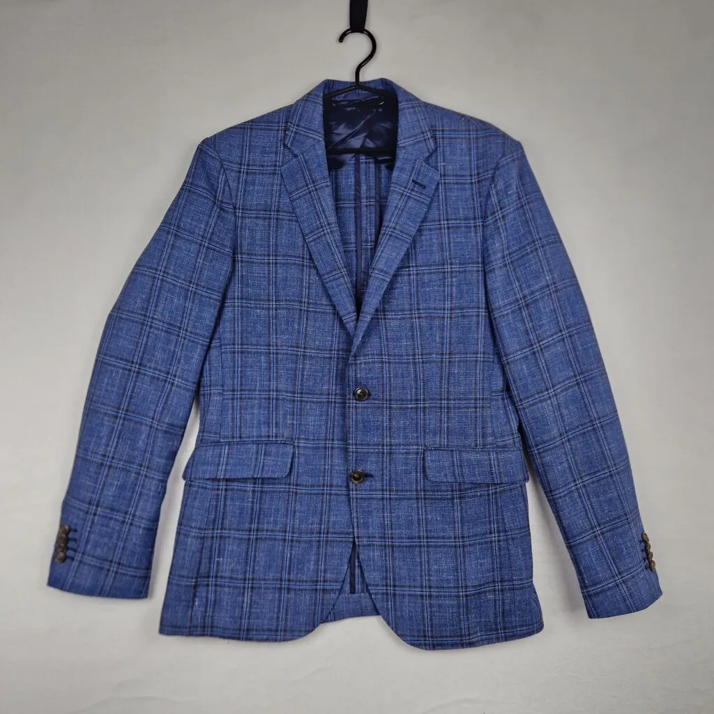 Vintage River Woods Mens Blue Blazer Size 48 Wool Blend Checked Tailored Fit