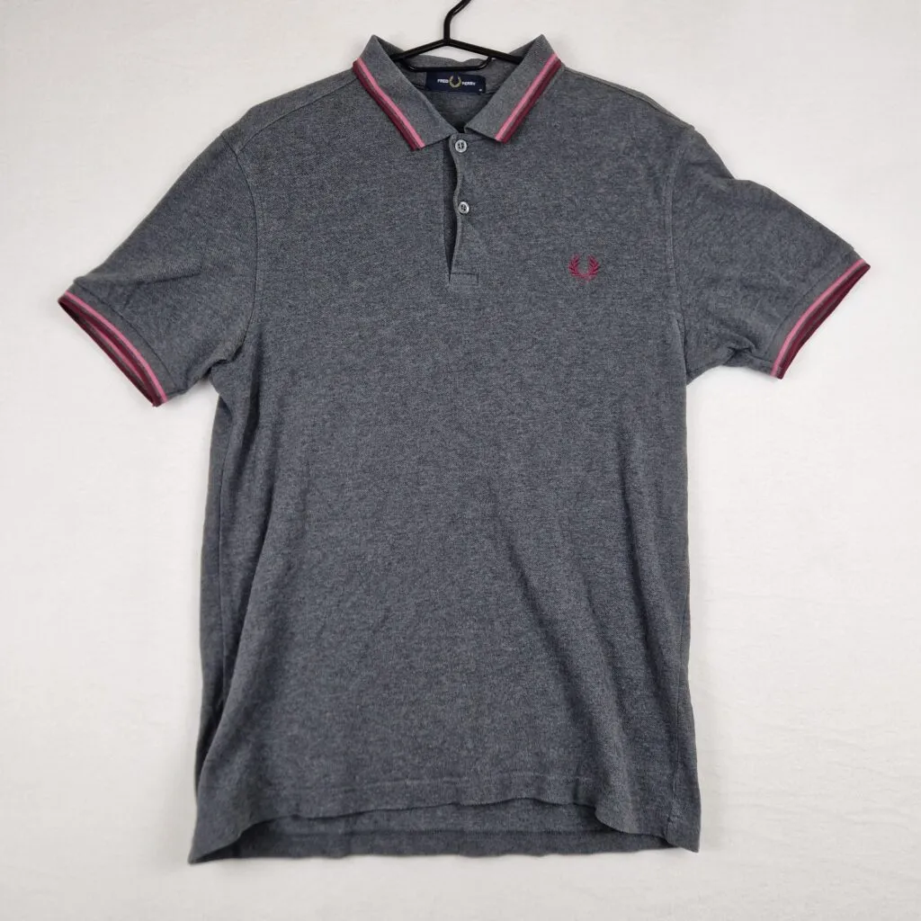 Fred Perry Mens Grey Polo Shirt Size M Cotton Twin Tipped Mod Style