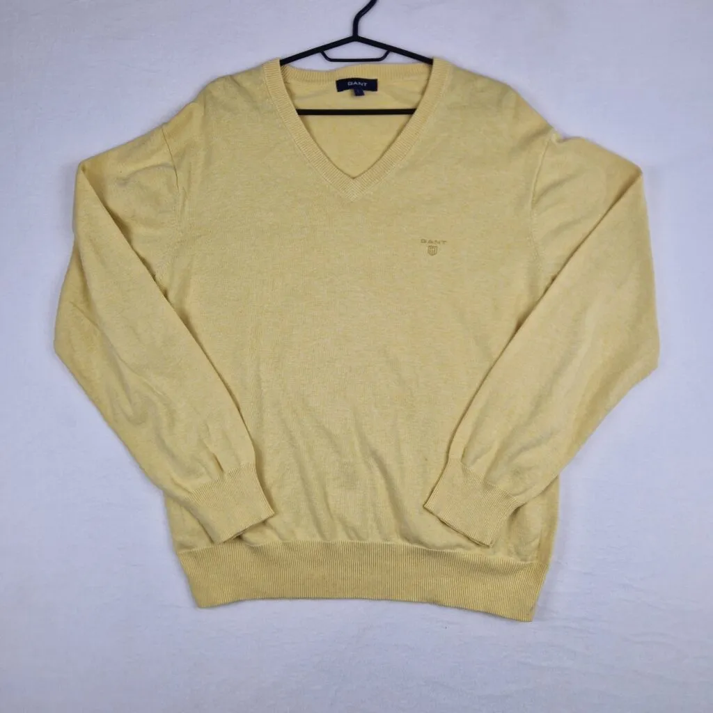 GANT Mens Yellow Sweater Size L Cotton V Neck Classic Knit