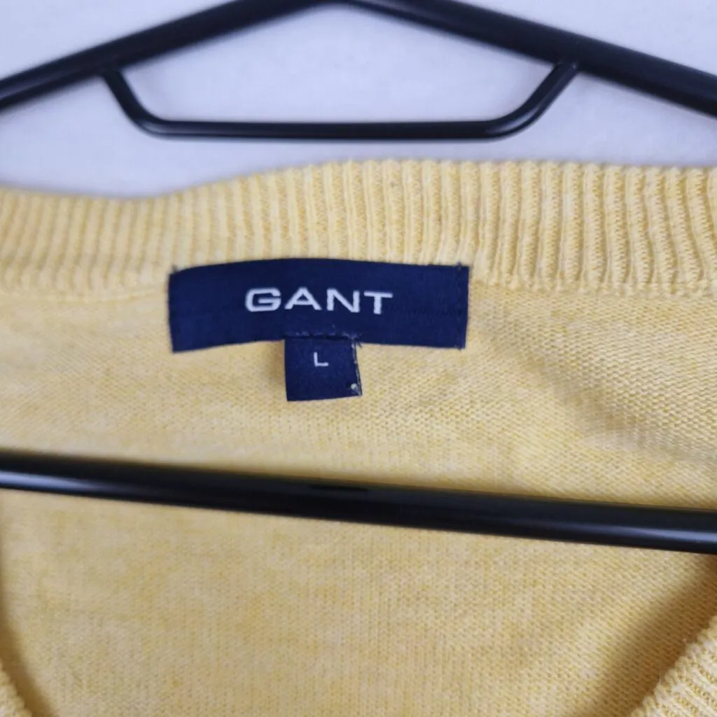 GANT Mens Yellow Sweater Size L Cotton V Neck Classic Knit