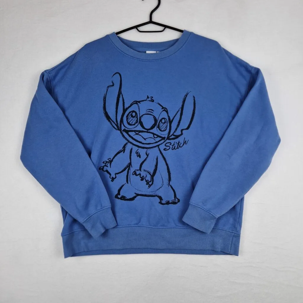Disney Womens Blue Sweatshirt Size M Cotton Stitch Graphic Pullover