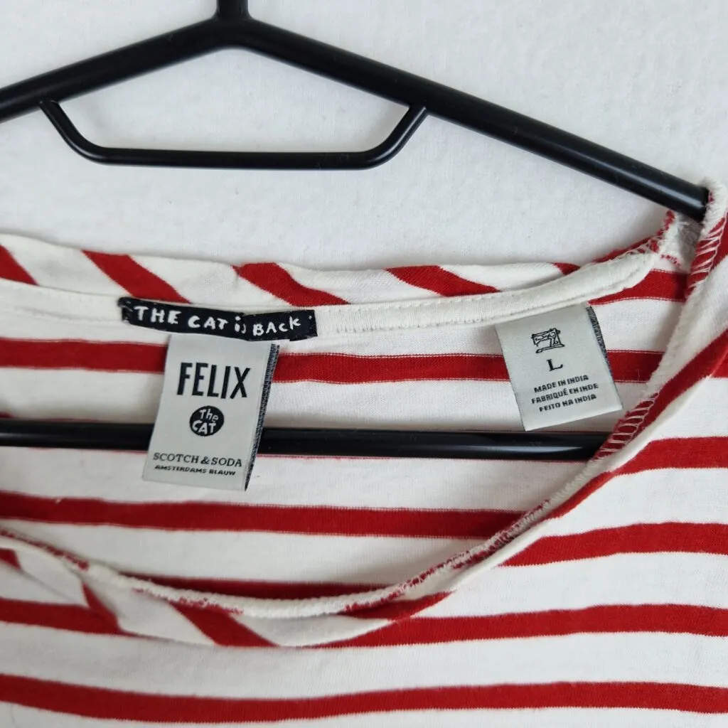 Scotch & Soda Womens White Red Striped T Shirt Size L Cotton Felix Tee