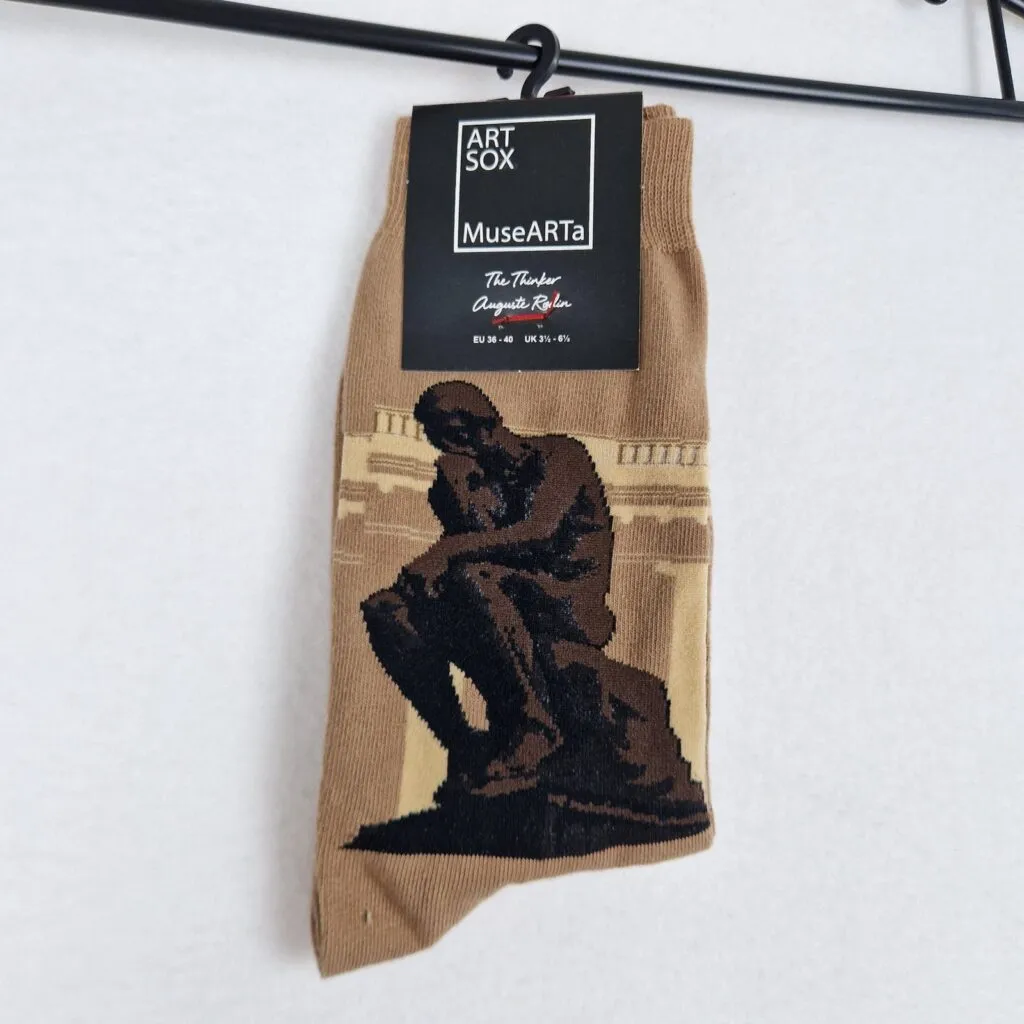 MuseARTa Unisex Beige Socks Size 36-40 Cotton Art Print The Thinker