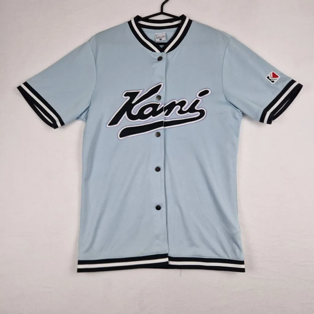 Karl Kani Mens Light Blue Jersey Shirt Size S Polyester Button Up