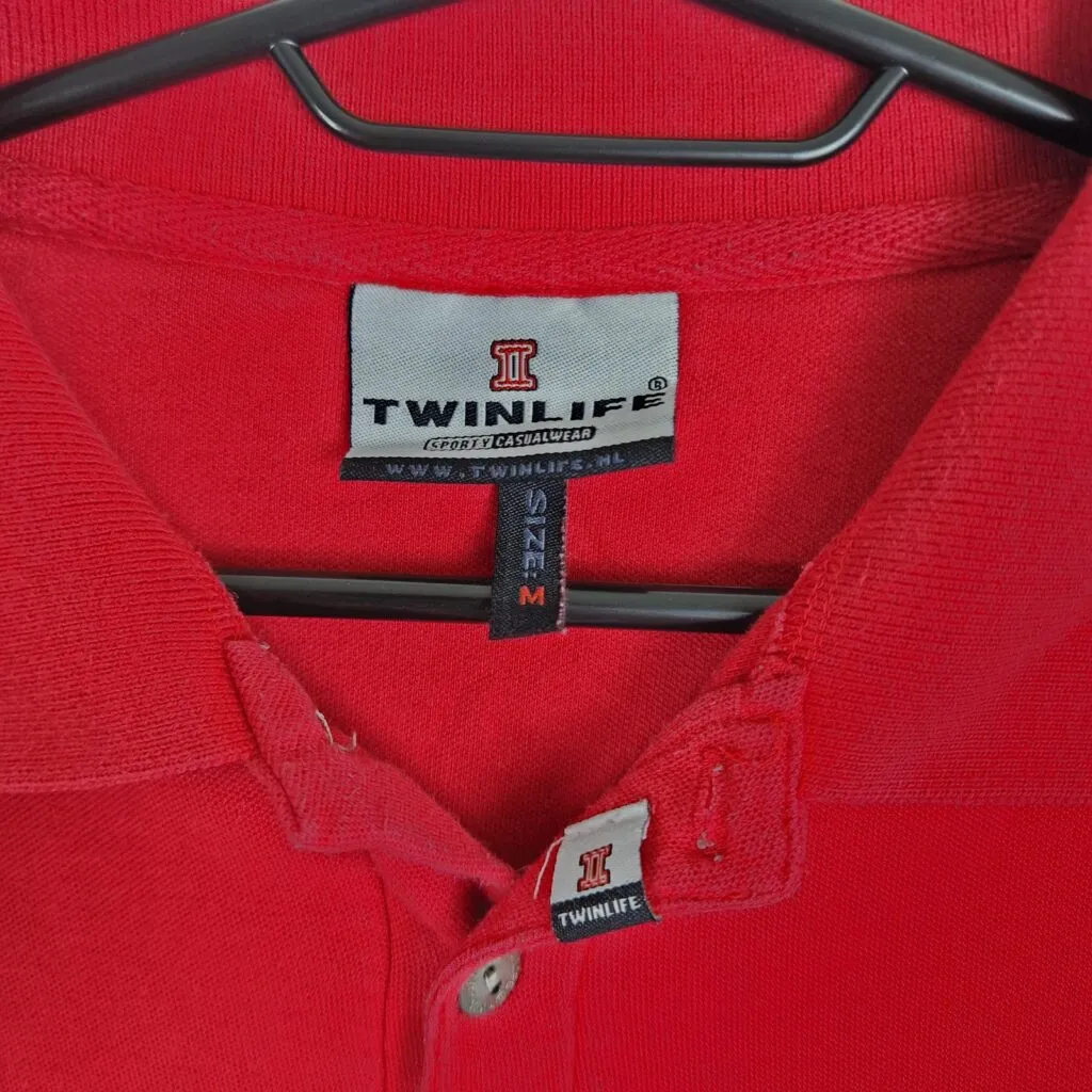 Twinlife Mens Red Polo Shirt Size M Cotton Casual
