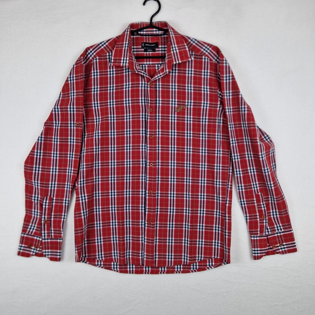 Dsquared2 Mens Red Plaid Shirt Size L Cotton Slim Fit Long Sleeve Casual Button Up