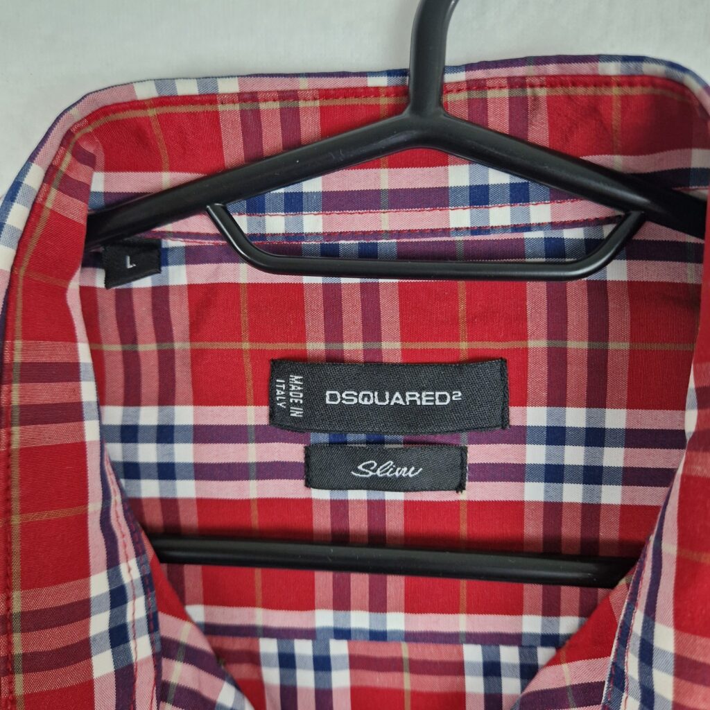 Dsquared2 Mens Red Plaid Shirt Size L Cotton Slim Fit Long Sleeve Casual Button Up