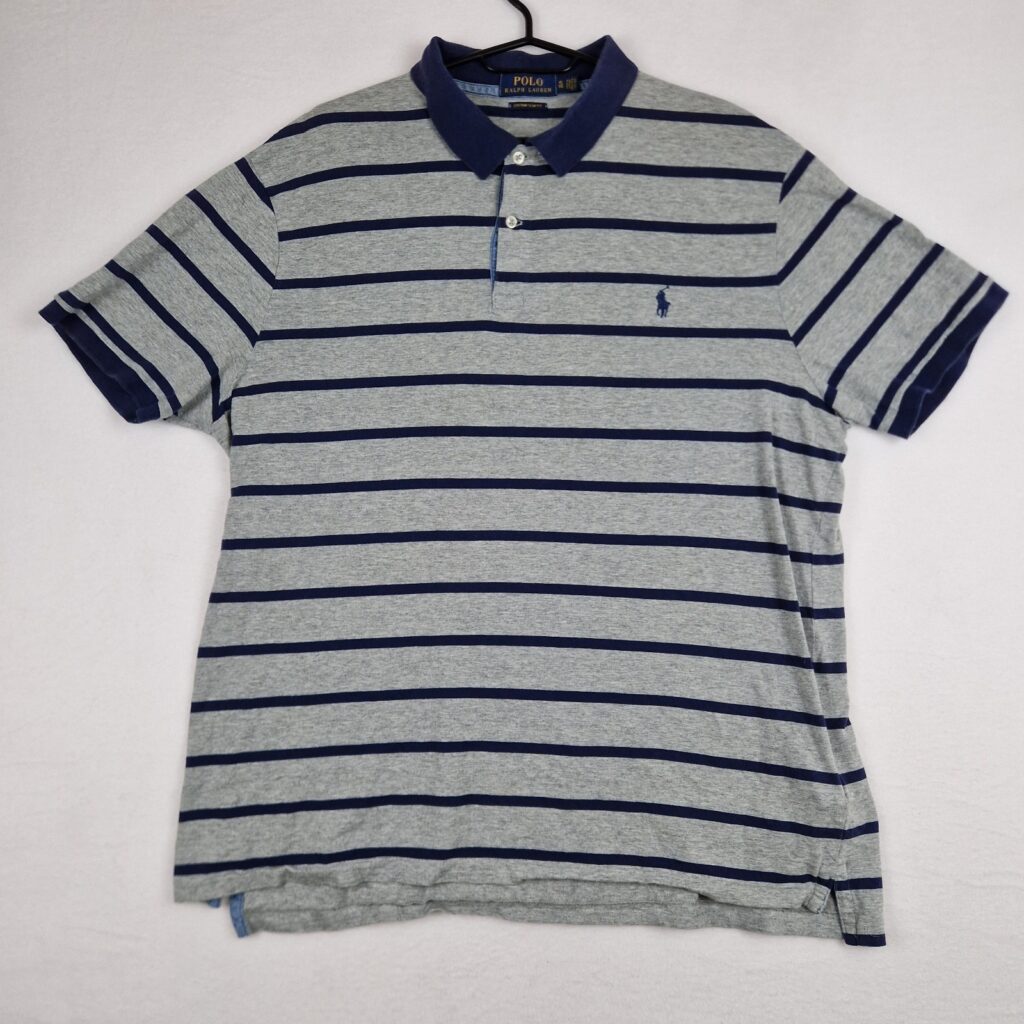 Polo Ralph Lauren Mens Grey Blue Shirt Size XL Cotton Custom Slim Fit Striped Classic