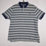 Polo Ralph Lauren Mens Grey Blue Shirt Size XL Cotton Custom Slim Fit Striped Classic