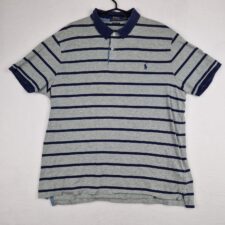 Polo Ralph Lauren Mens Grey Blue Shirt Size XL Cotton Custom Slim Fit Striped Classic