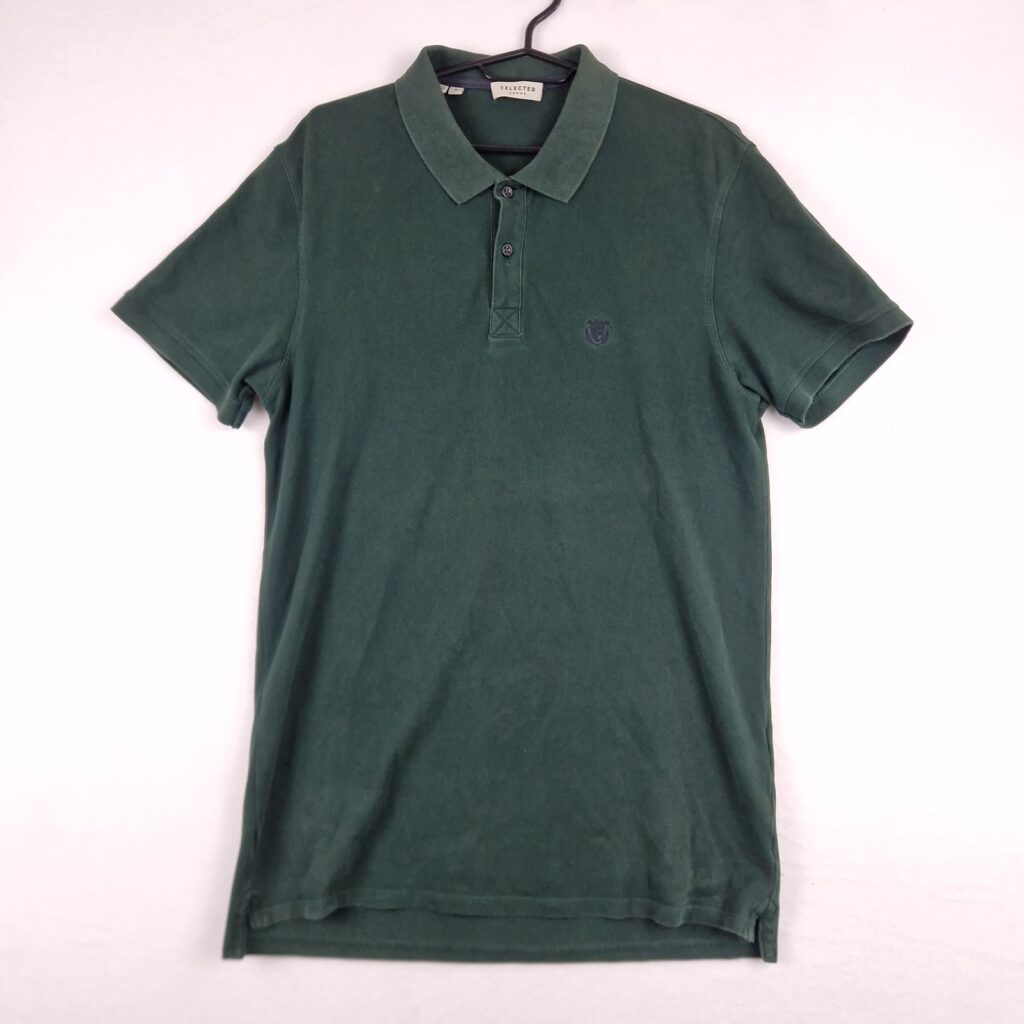 Selected Homme Mens Green Polo Shirt Size M Cotton Embroidered Classic Casual