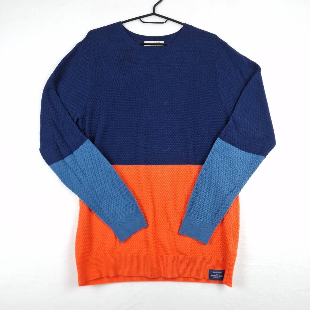 Scotch & Soda Mens Blue Orange Knit Sweater Size L Acrylic Colorblock Knitwear