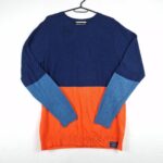 Scotch & Soda Mens Blue Orange Knit Sweater Size L Acrylic Colorblock Knitwear