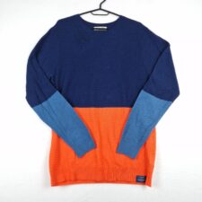 Scotch & Soda Mens Blue Orange Knit Sweater Size L Acrylic Colorblock Knitwear