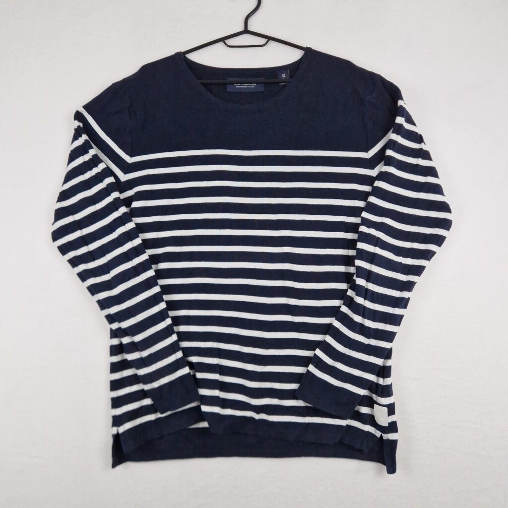Scotch & Soda Mens Navy White Striped Knit Sweater Size L Cotton Breton Style