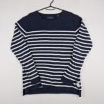 Scotch & Soda Mens Navy White Striped Knit Sweater Size L Cotton Breton Style