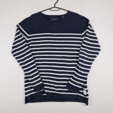 Scotch & Soda Mens Navy White Striped Knit Sweater Size L Cotton Breton Style