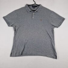 Polo Ralph Lauren Mens Grey Polo Shirt Size XL Cotton Slim Fit Classic Embroidered Logo