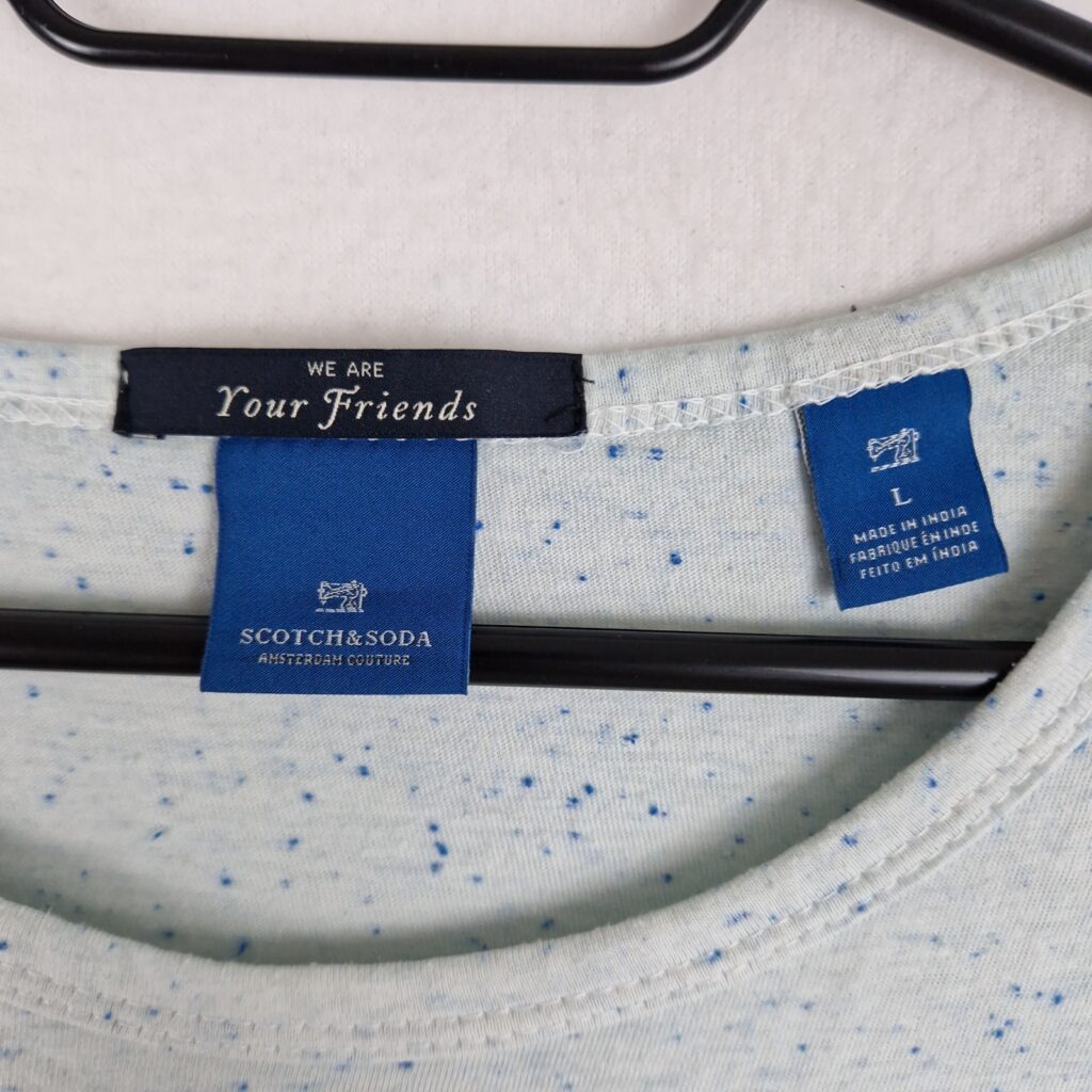 Scotch & Soda Mens Light Blue Graphic T Shirt Size L Cotton Polyester Speckled