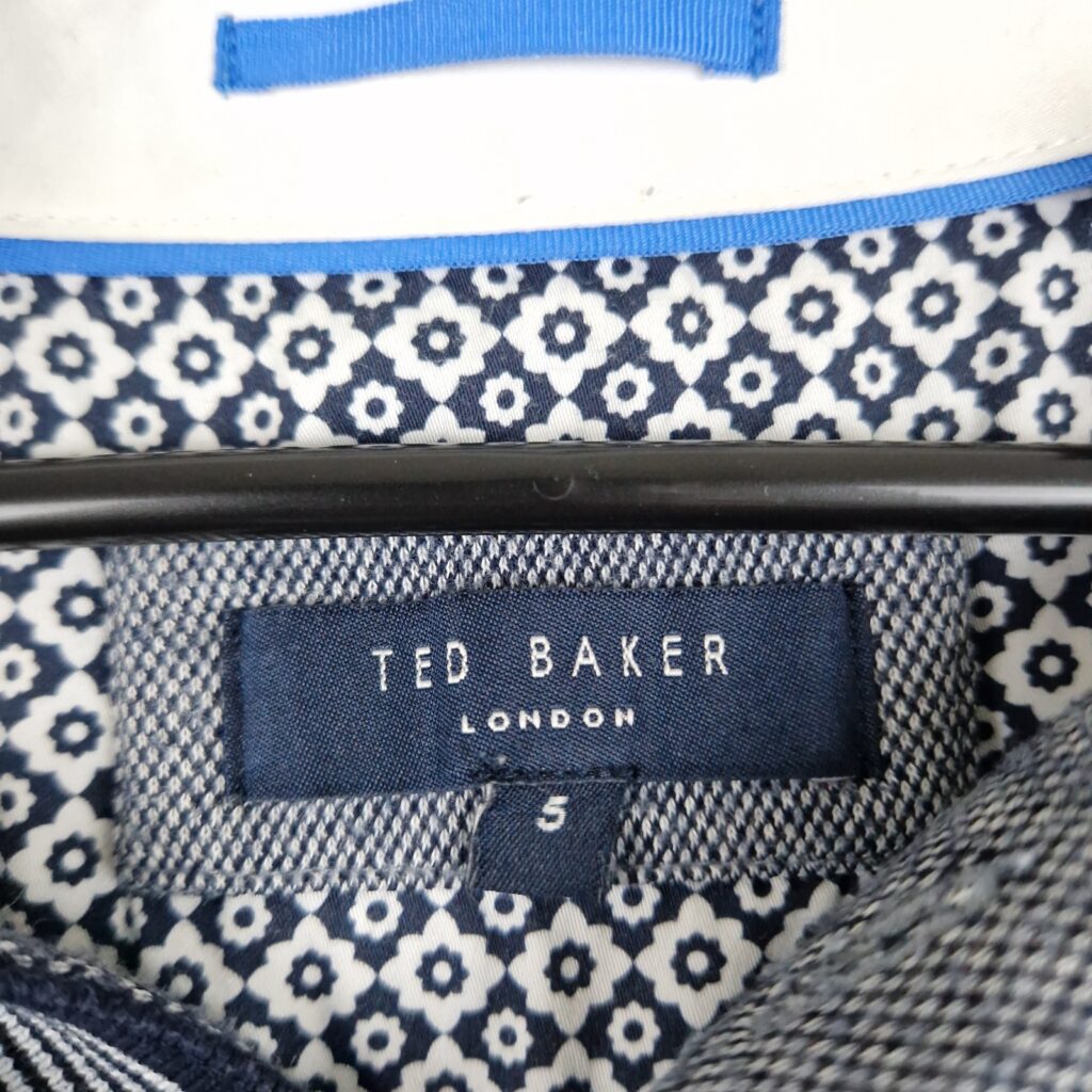 Ted Baker Mens Navy Polo Shirt Size 5 Cotton Pattern Trim Smart Casual