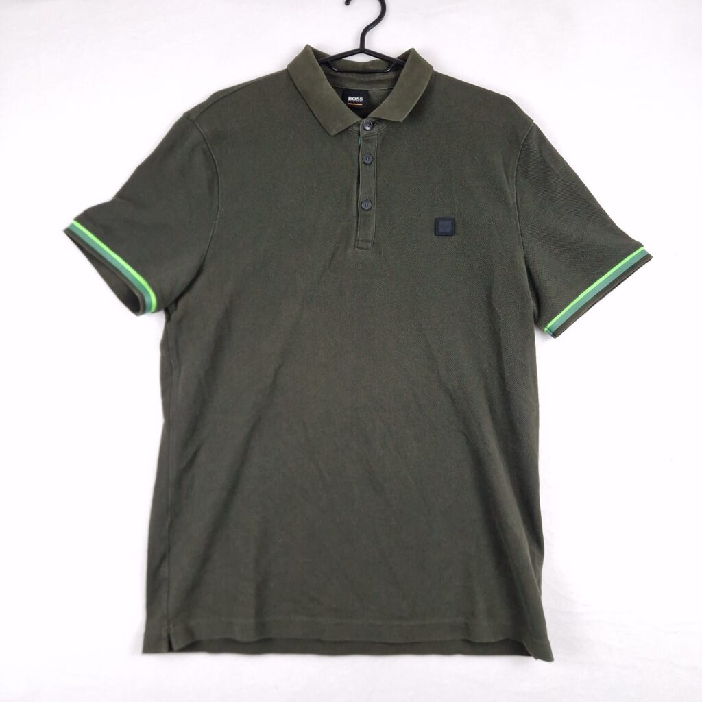 BOSS Mens Green Polo Shirt Size L Cotton Slim Fit Logo Patch