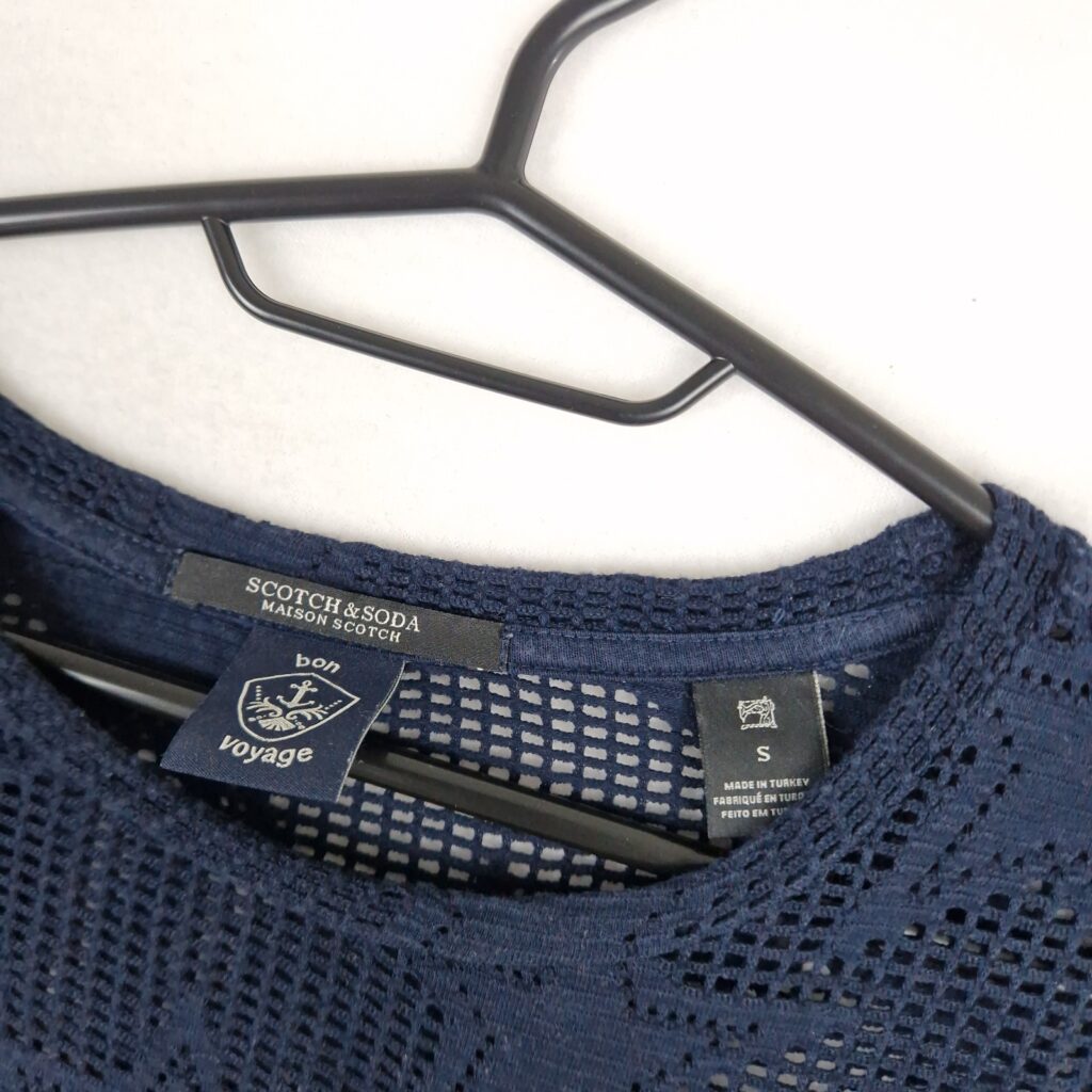 Scotch & Soda Maison Scotch Womens Blue T Shirt Size S Cotton Crochet Short Sleeve