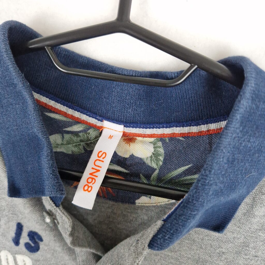 Sun68 Mens Grey Polo Shirt Size M Cotton Stretch Embroidered Text