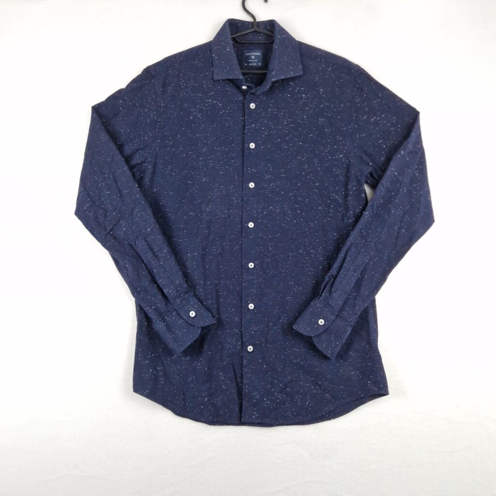 Profuomo Mens Navy Shirt Size L Cotton Speckled Slim Fit Long Sleeve