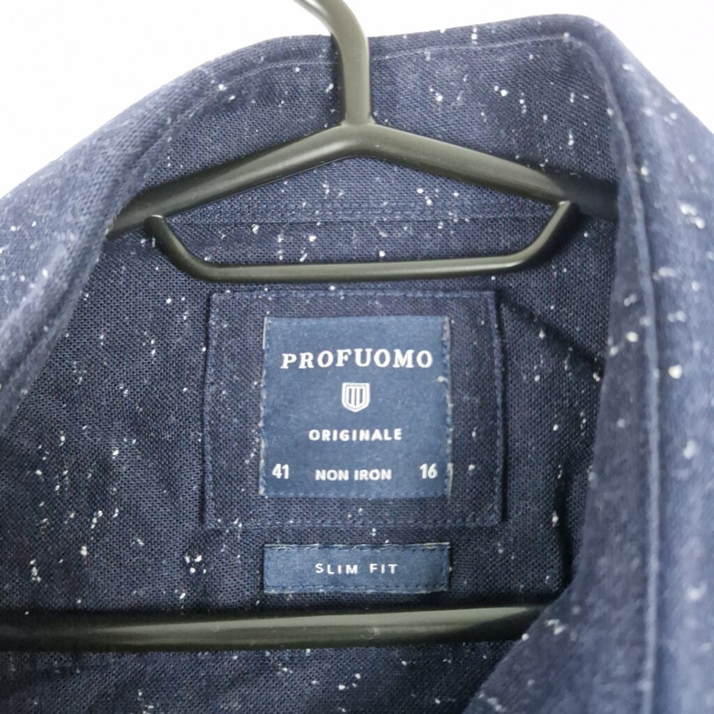 Profuomo Mens Navy Shirt Size L Cotton Speckled Slim Fit Long Sleeve