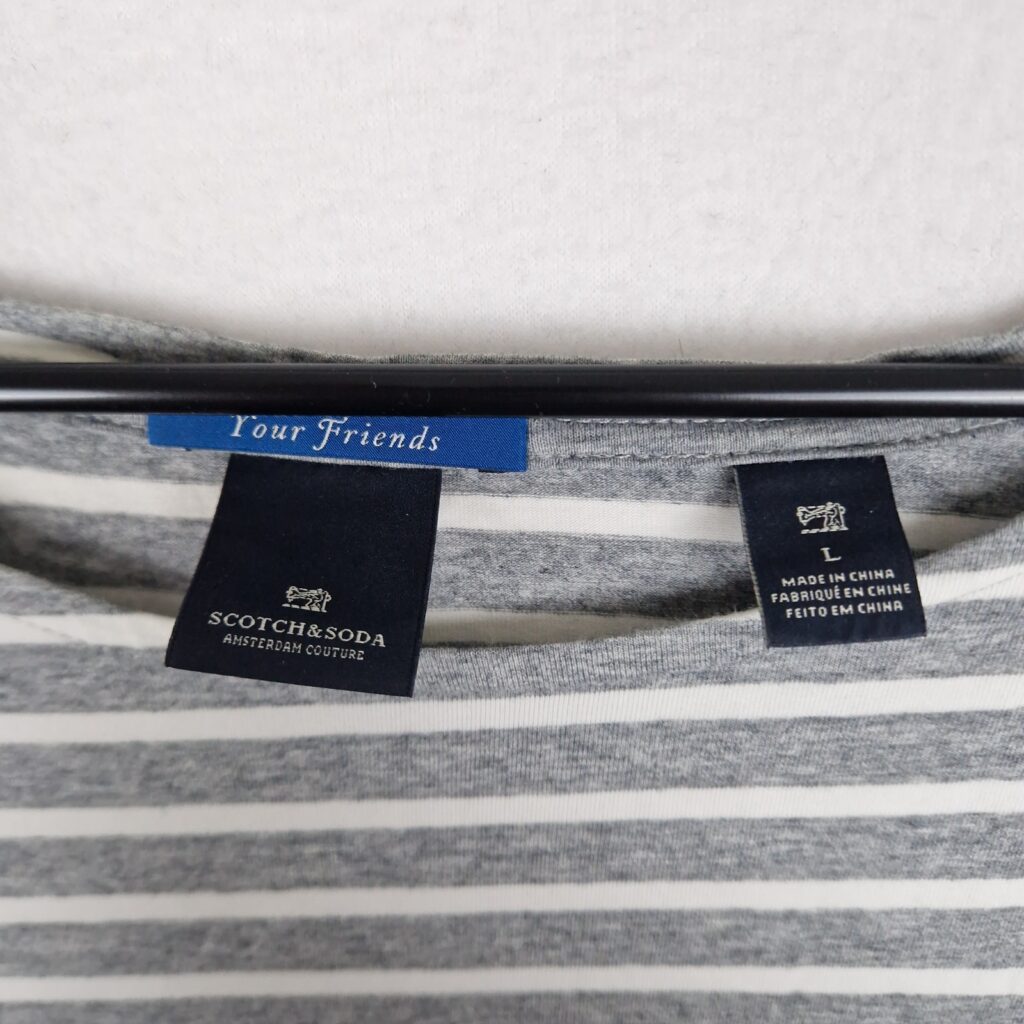 Scotch & Soda Your Friends Womens Grey White Striped Top Size L Cotton Stretch Long Sleeve