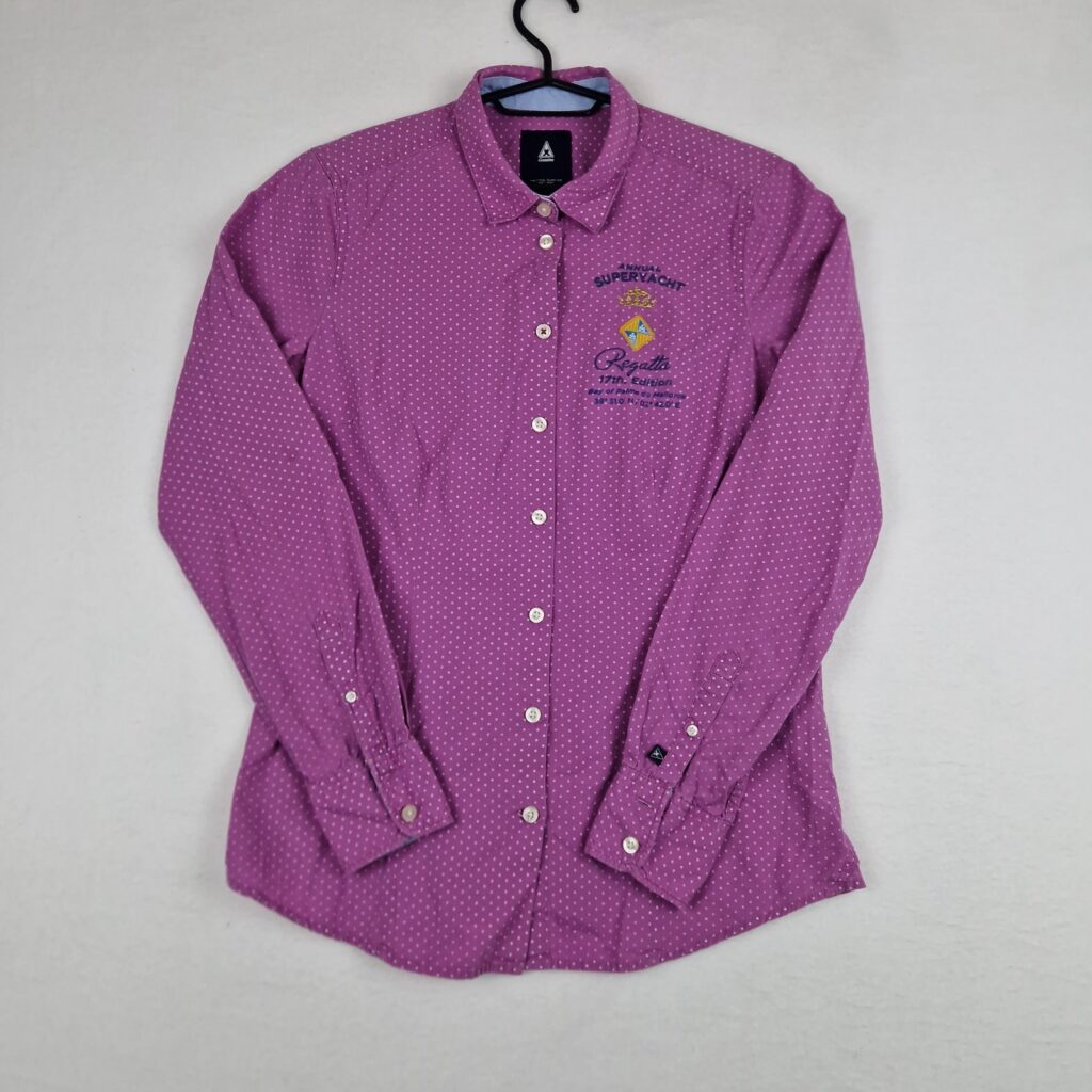 Gaastra Mens Purple Button Up Shirt Size M Cotton Polka Dot Long Sleeve Nautical