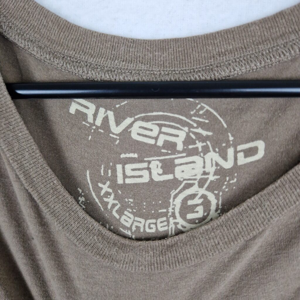 Y2K River Island Mens Brown T Shirt Size XXL Cotton Graphic Print Short Sleeve