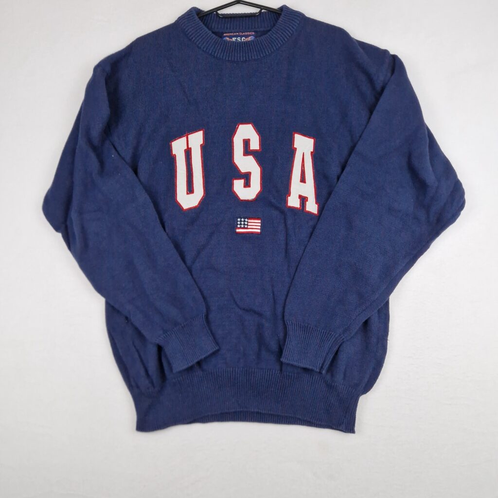 ESC Kids Blue Sport Sweater Size 176 Knit Crewneck USA Graphic Pullover