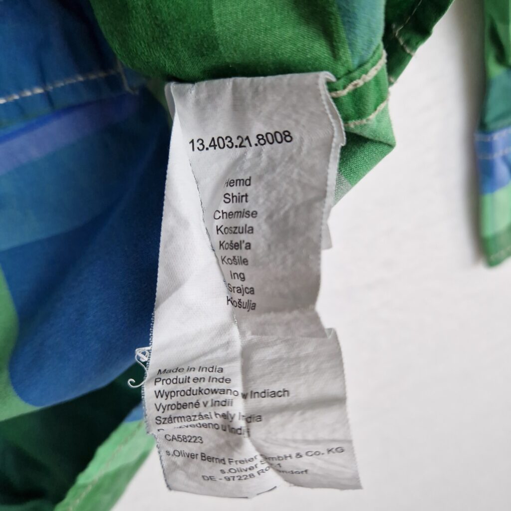 s.Oliver Mens Green Blue Plaid Shirt Size L Cotton Long Sleeve Button Up Slim Fit