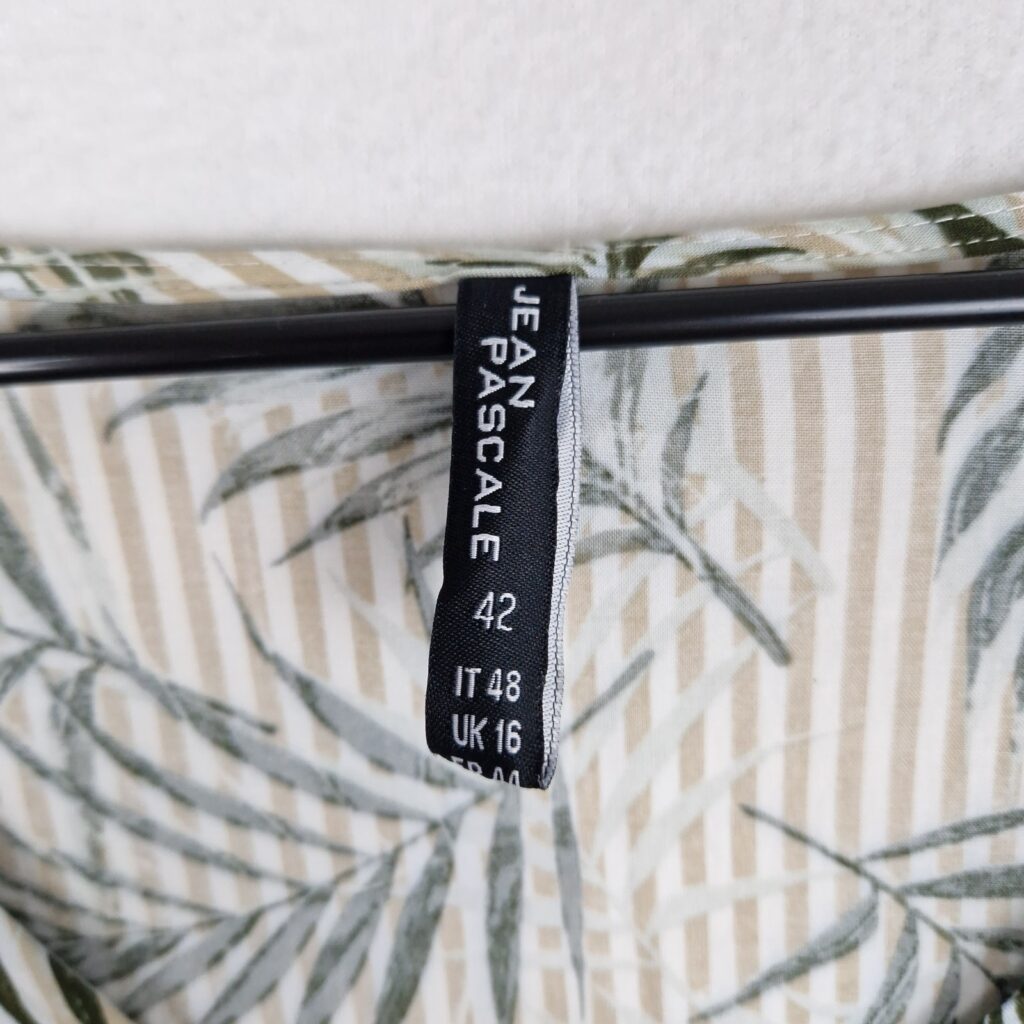 Jean Pascale Womens Beige Green Leaf Print Blouse Size 42 Viscose Short Sleeve