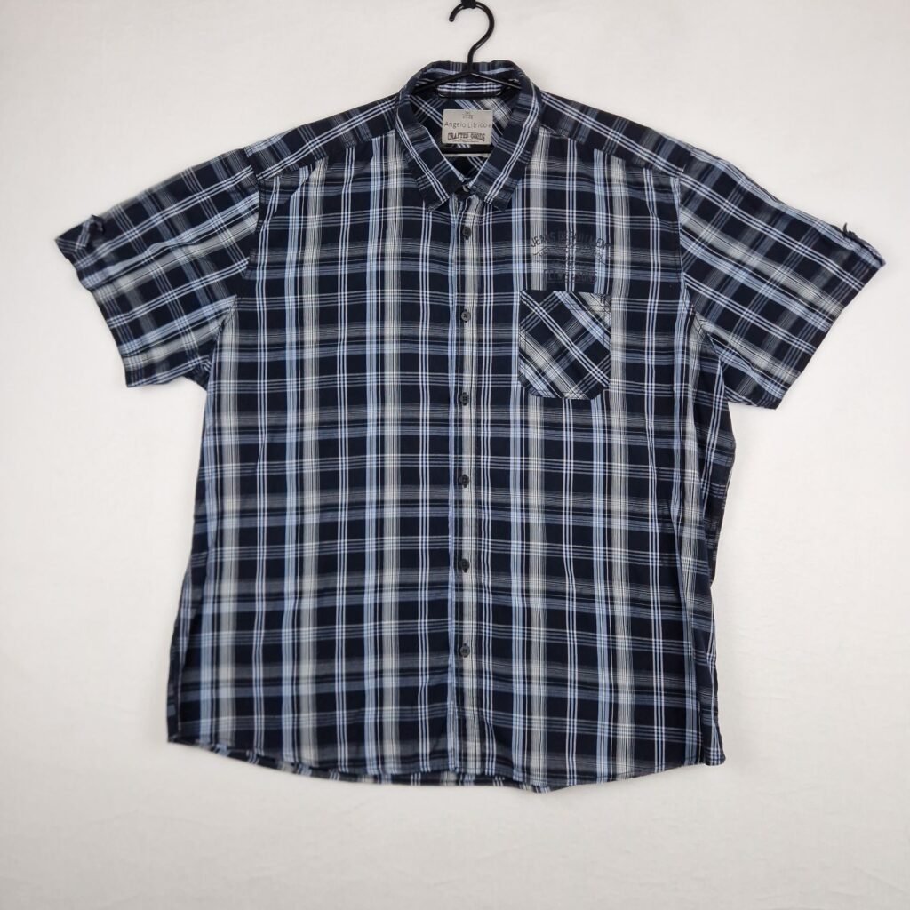 Angelo Litrico Mens Blue Plaid Shirt Size 3XL Cotton Slim Fit Short Sleeve