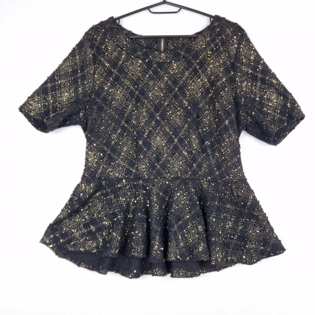 Forever 21 Womens Black Gold Peplum Top Size XXL Metallic Short Sleeve