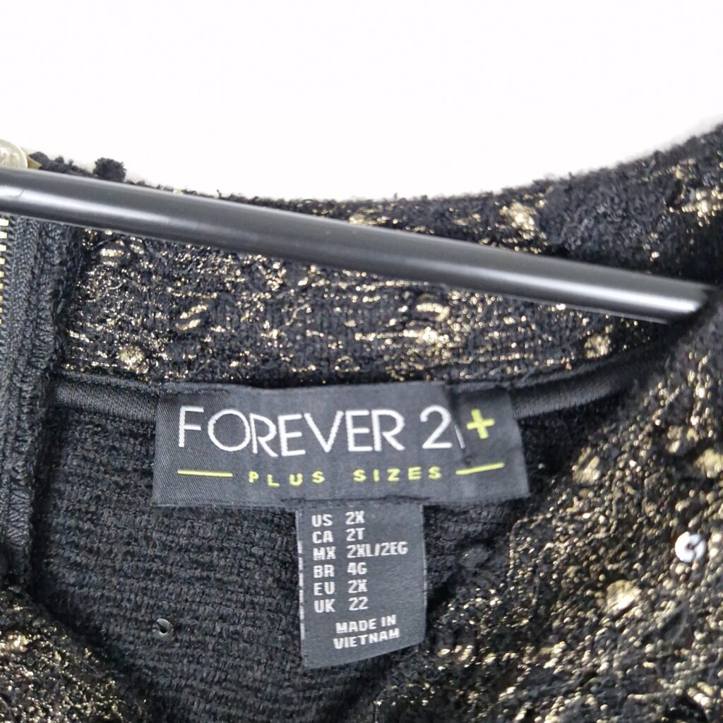 Forever 21 Womens Black Gold Peplum Top Size XXL Metallic Short Sleeve