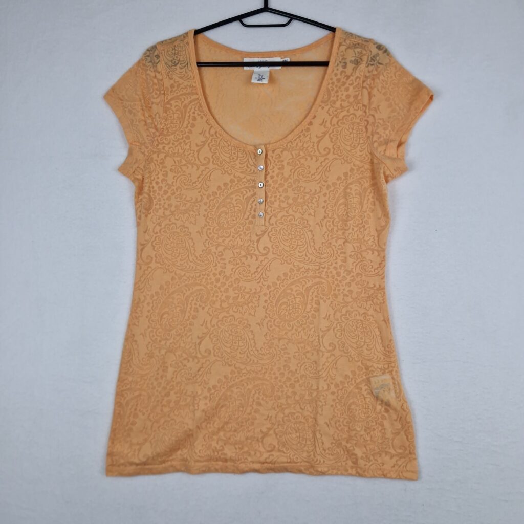 H&M L.O.G.G. Womens Orange Paisley Tunic Top Size M Cotton Blend Casual