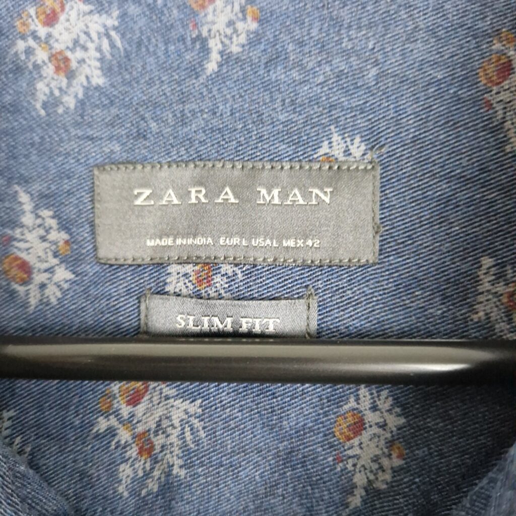 Zara Man Mens Blue Patterned Shirt Size L Cotton Slim Fit Long Sleeve Button Up