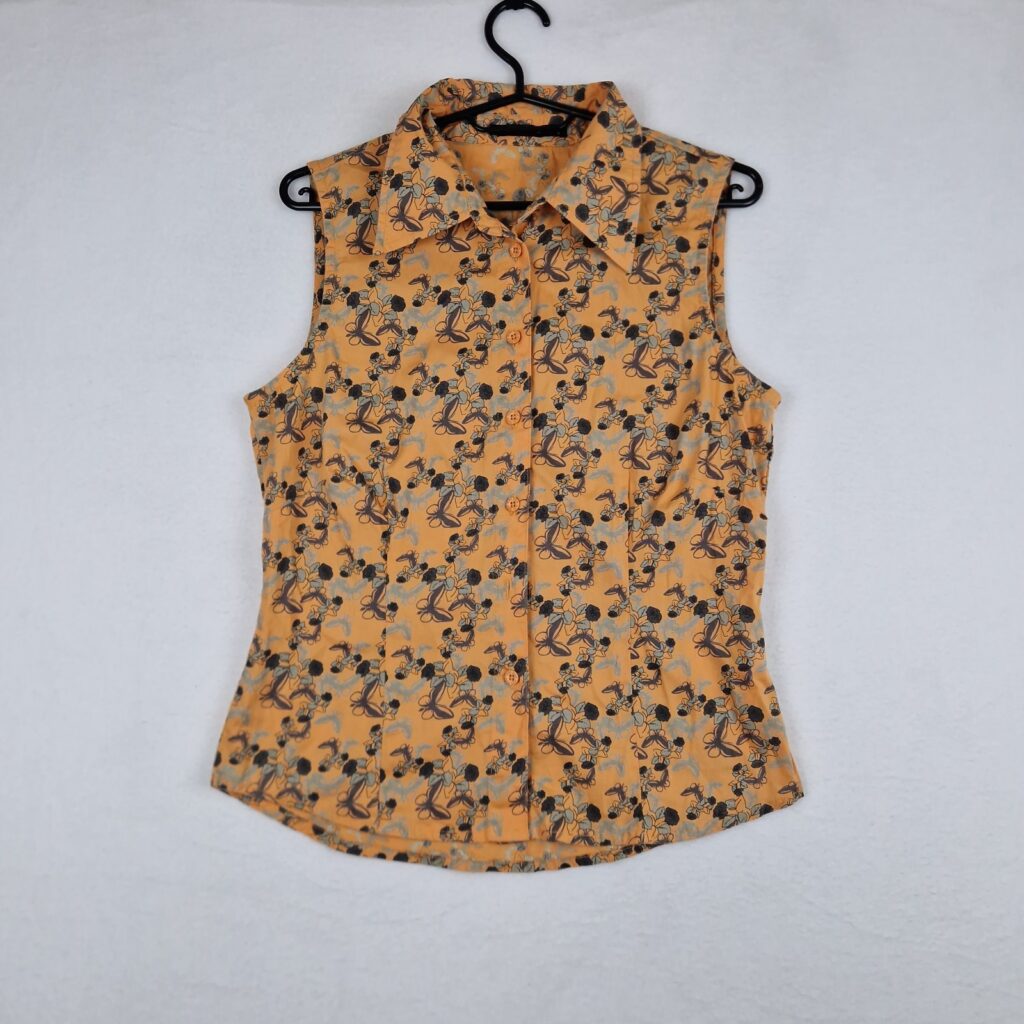 Vero Moda Womens Orange Floral Blouse Size M Sleeveless Lightweight Button Up Top