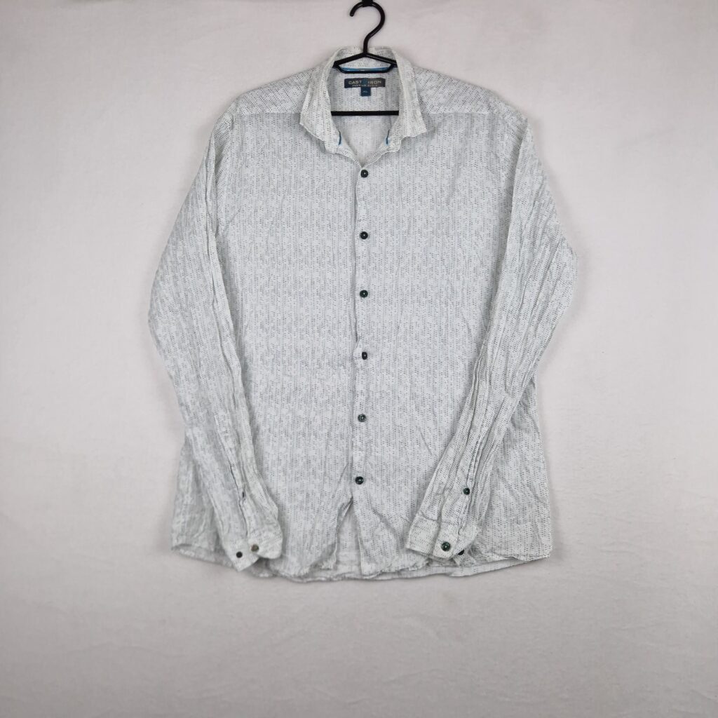 Cast Iron Mens White Patterned Shirt Size XL Cotton Long Sleeve Casual