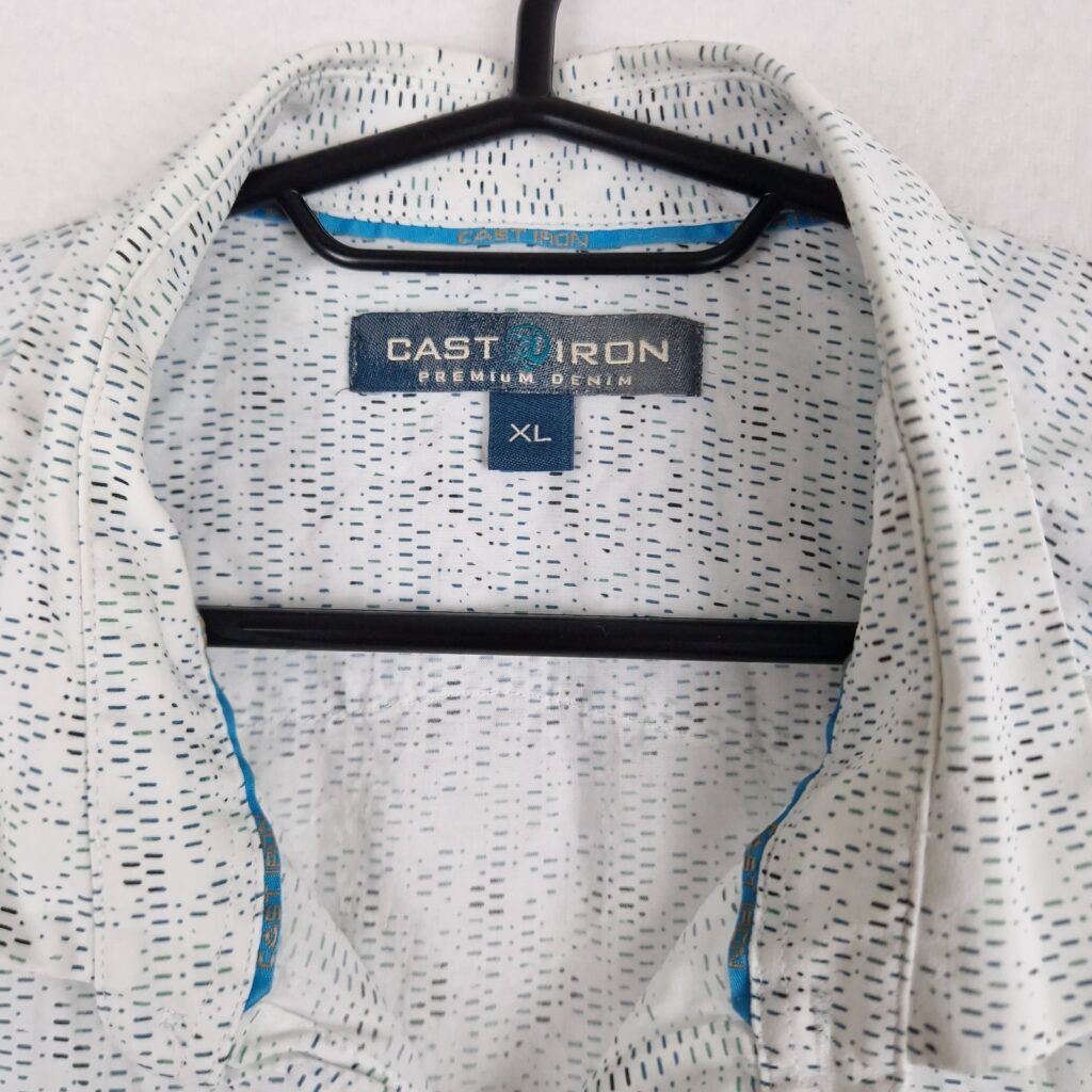 Cast Iron Mens White Patterned Shirt Size XL Cotton Long Sleeve Casual