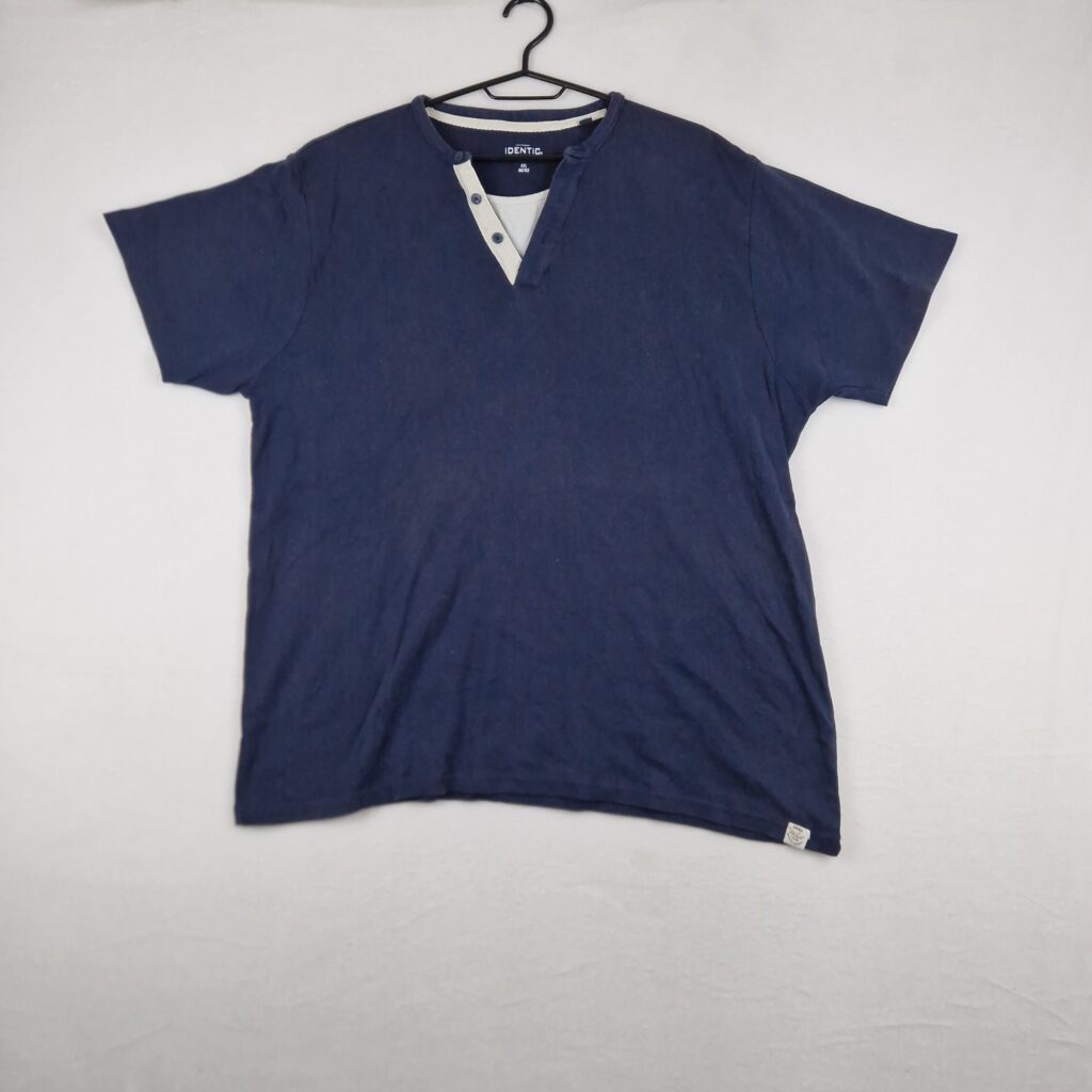 Identic Mens Navy Blue Henley T Shirt Size XXL Cotton Short Sleeve Casual Top